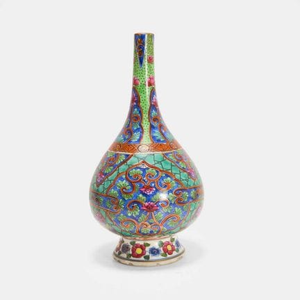 A Chinese clobbered vase, 18th century, the pear-s