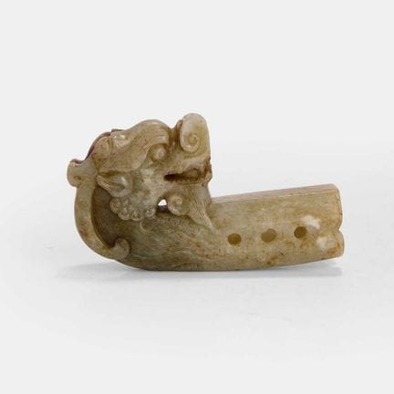 A Chinese jade staff finial, Yuan - Ming dynasties