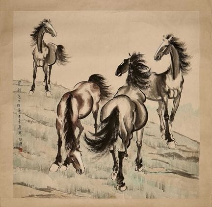 A Chinese gouache painting, 20th century, after Xu