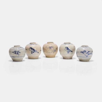 A collection of five Vietnamese Hoi An Hoard blue 