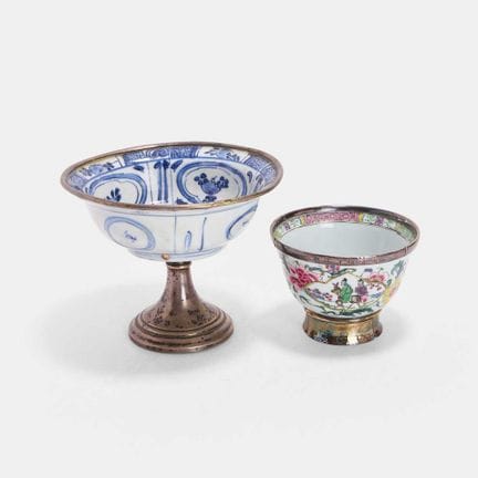 Two Chinese porcelain stem bowls, Ming and Qing dy