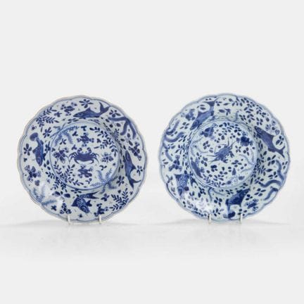 Paire de bols à soupe bleus et blancs destinés à l