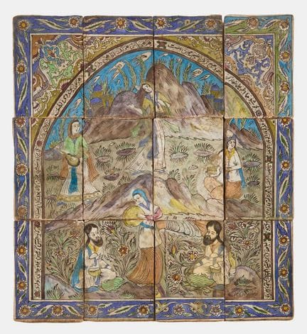 A complete panel of Safavid Revival cuerda seca po