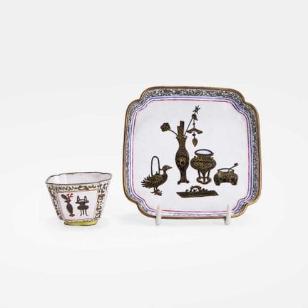 A Chinese Canton enamelled cup and dish, 18th cent