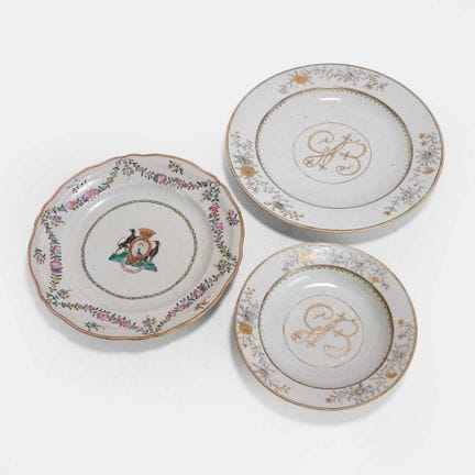 Three Chinese export famille rose plates, 18th cen