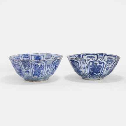 Two large Chinese Kraak blue and white punchbowls,