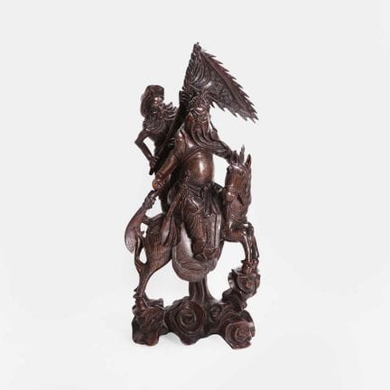 A Chinese wood carving, circa 1900, of Guan Yu, th