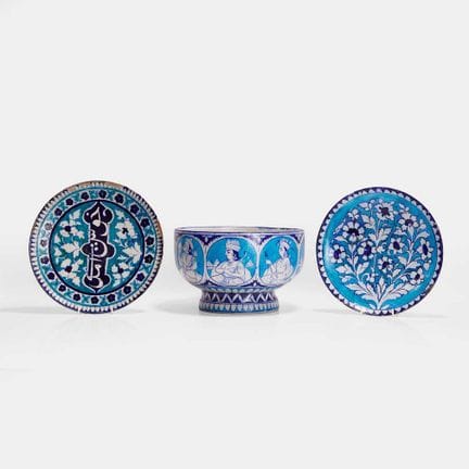 Two Multan cobalt-blue and turquoise glazed potter