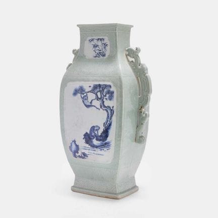 A Chinese celadon-ground blue and white vase, Qian