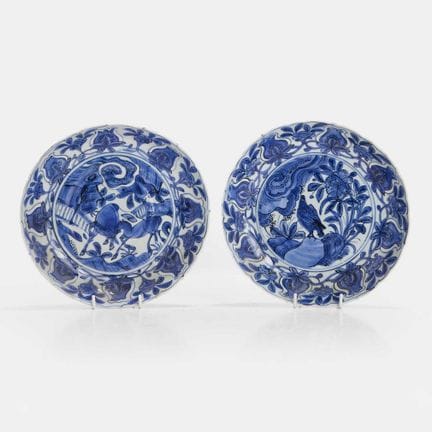 Deux assiettes chinoises « Kraak » bleues et blanc