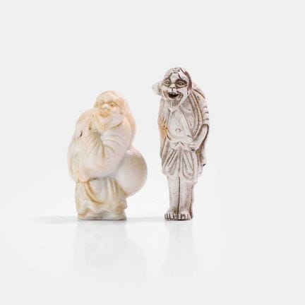 Two Japanese porcelain netsuke, Meiji period (1868