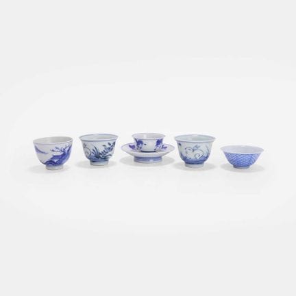 A collection of Japanese blue and white cups, 19th