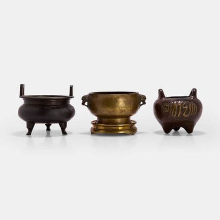 Three Chinese bronze incense burners, Qing dynasty