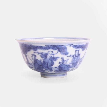 A Chinese blue and white bowl, the rounded sides r