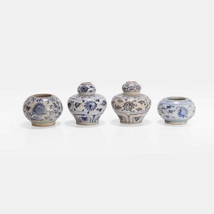A collection of Chinese blue and white water pots,