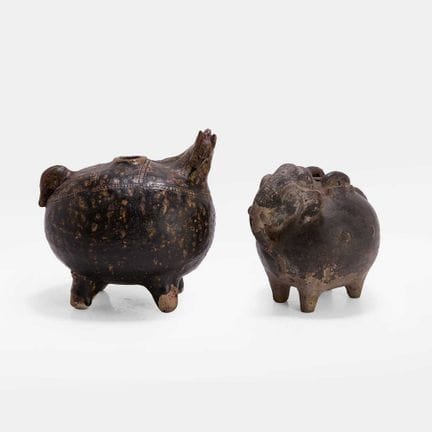 Two Khmer stoneware lime pots, Angkor period (802-