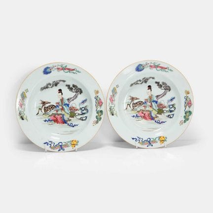A pair of Chinese famille rose soup bowls, each of