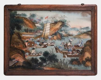 Peinture chinoise sur verre inversé, datant du mil