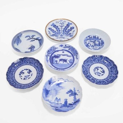 A collection of seven Japanese blue and white dish