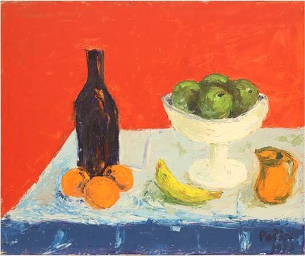 莫里斯·波蒂耶。
静物。1973年。木板油画，50 x 60。右下角签名并注明创作年份。