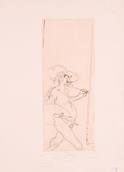 罗杰·索姆维尔。
《激战》。棕褐色蚀刻版画，57 × 23。艺术家试印版，背面用铅笔签名、标注标题并