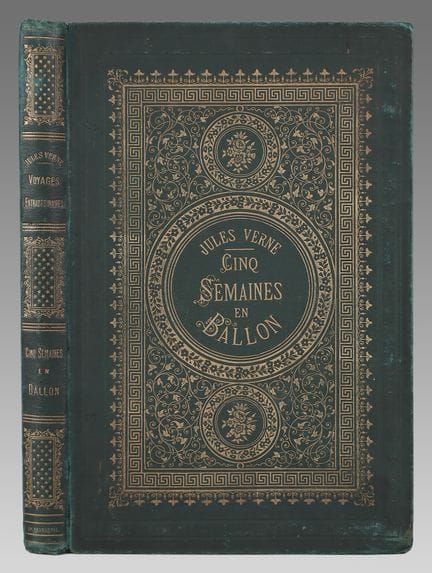 凡尔纳（儒勒）。
《气球上的五周》。巴黎，赫策尔出版社，[1867]。大八开本，绿色硬皮封面饰有第二