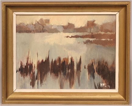 马吉·弗雷雷斯。
湖景。木板油画，25.5 x 34。右下角有签名。镀金画框。