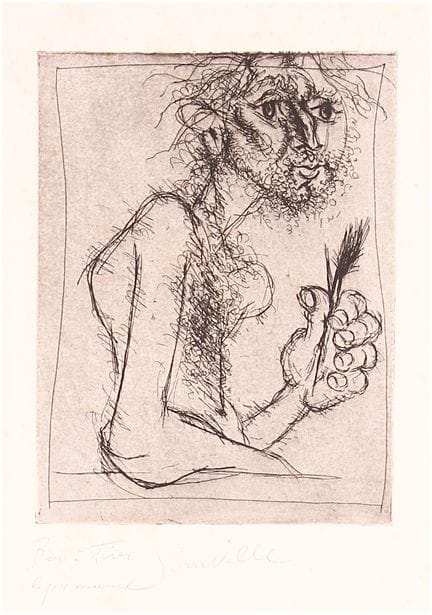 罗杰·索姆维尔。
《画家》。1973年。蚀刻版画，23×17。艺术家亲笔签名版，附注：“可付印，色调