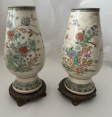 PAIR OF earthenware vases decorated with floral, i