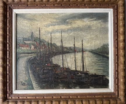 《莱奥隆》？
塞纳河畔
布面油画，左下角有签名
38 x 46 厘米
（有开裂、小缺损、凹陷）