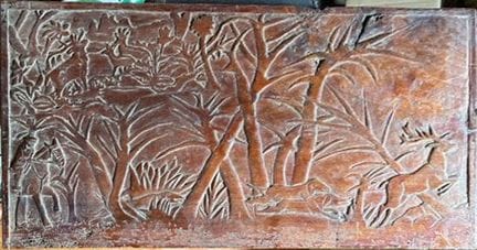 A. COLIN
SCENE DE CHASSE
Panneau sculpté en bas re