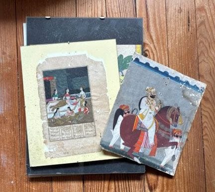 FOUR unframed Oriental gouaches: a horseman, a dei