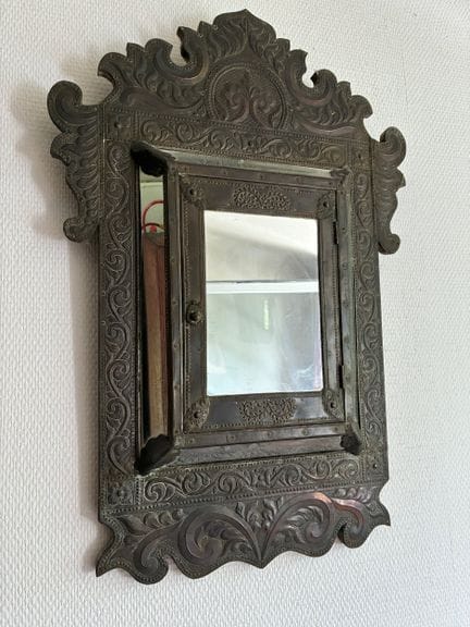 MIRROR WITH HINGES, made of wood and a metal plate