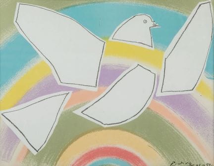巴勃罗·毕加索（1881-1973）据
《彩虹中的鸽子》
多色石版画，版画右下角签名并标注“52”
