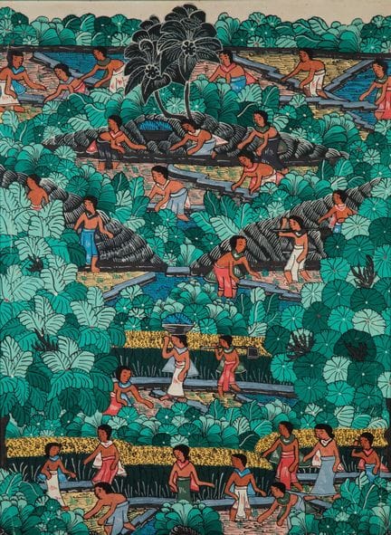 École balinaise, XX° 
La récolte 
Huile sur pannea