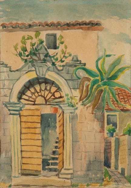 Z. PAYOURT（20世纪）
摩洛哥蒂格巴的别墅
画板水彩画，署名、标注地点并注明1955年
4