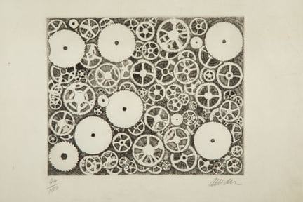 阿尔曼（1928-2005）
《齿轮》
版画右下角以铅笔签名，左下角标注版次49/100
纸张上有污