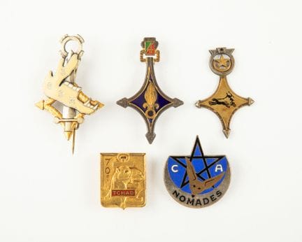 Set mit 5 französischen Regimentsabzeichen, mit Sa
