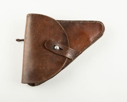 Bel étui pour pistolet Ruby en cuir havane, bouton