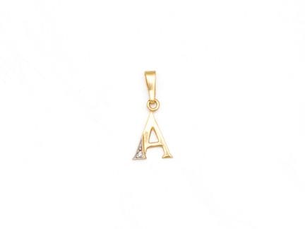 Pendentif  ''A'' en 2 tons d'or 750 millièmes, pon
