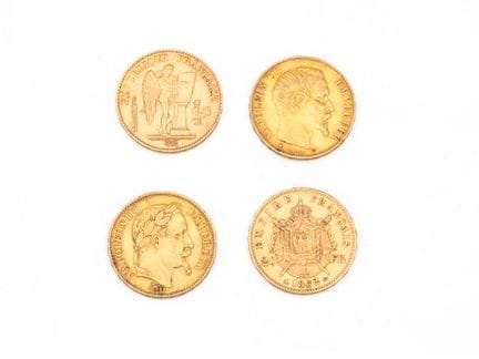Lot composé de 4 pièces de 20 francs or dont 3 piè