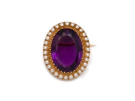 Broche en or 750 millièmes, ornée d'une améthyste 
