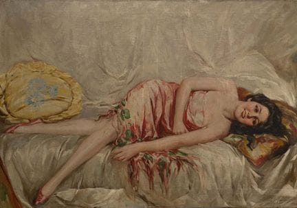 Emile Moreaux (hacia 1900)
Mujer recostada, óleo s