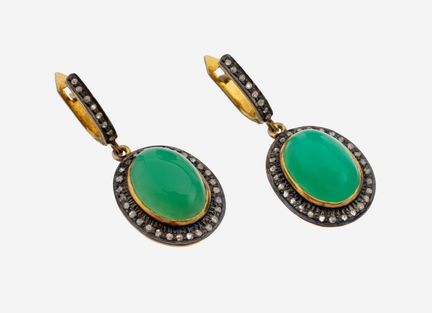 Pair of chrysoprase-diamond-earrings , silver 925 