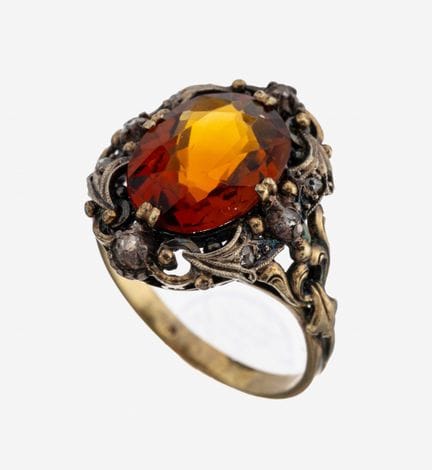 Anillo de oro de 14 quilates con citrino y diamant