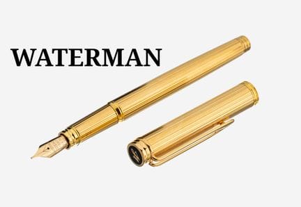 WATERMAN 钢笔，金属电镀，凹槽纹饰，笔尖，GG 750/000，长约 14 厘米