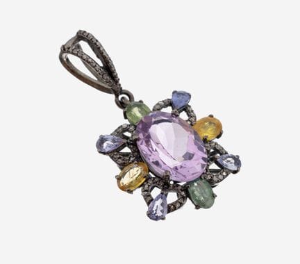 Amethyst-sapphire-diamond-pendant , silver blacken