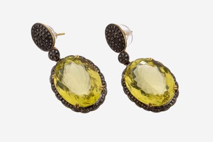 Pair of lemoncitrine-diamond-earrings , silver bla