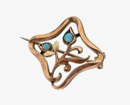 Art Nouveau opal-brooch, approx. 1900 , metal gilt