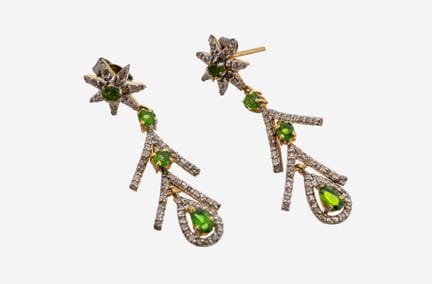 Pair of tsavorite-diamond-earrings , silver 925 pa